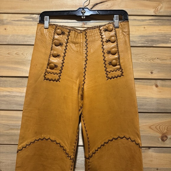VTG 1970s North Beach Leather Whipstitch Leather Pants Ladies 7/8 - Picture 2 of 14